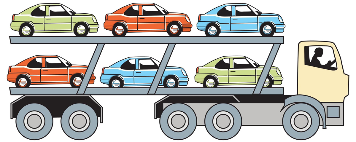 image illustrating how top load transport refers to the two levels, top and bottom, where cars are placed on a car carrier truck.